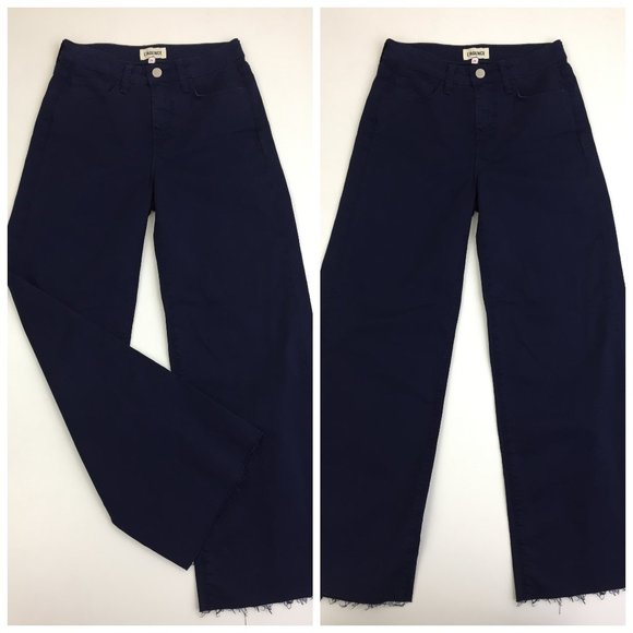 NWT L'AGENCE Dark Blue Denim Wide Leg Raw Edge Hem 5 Pocket Jeans - Picture 1 of 10